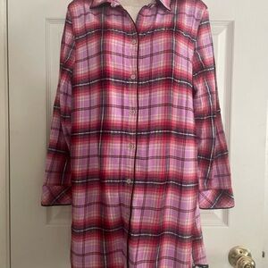 Victoria's Secret Pink and Red Plaid Nightshirt Size Large